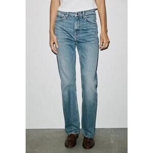 Zara TRF Hi-Rise Straight Leg Jeans Blue Medium Wash Size 10 Comfort Fit NEW